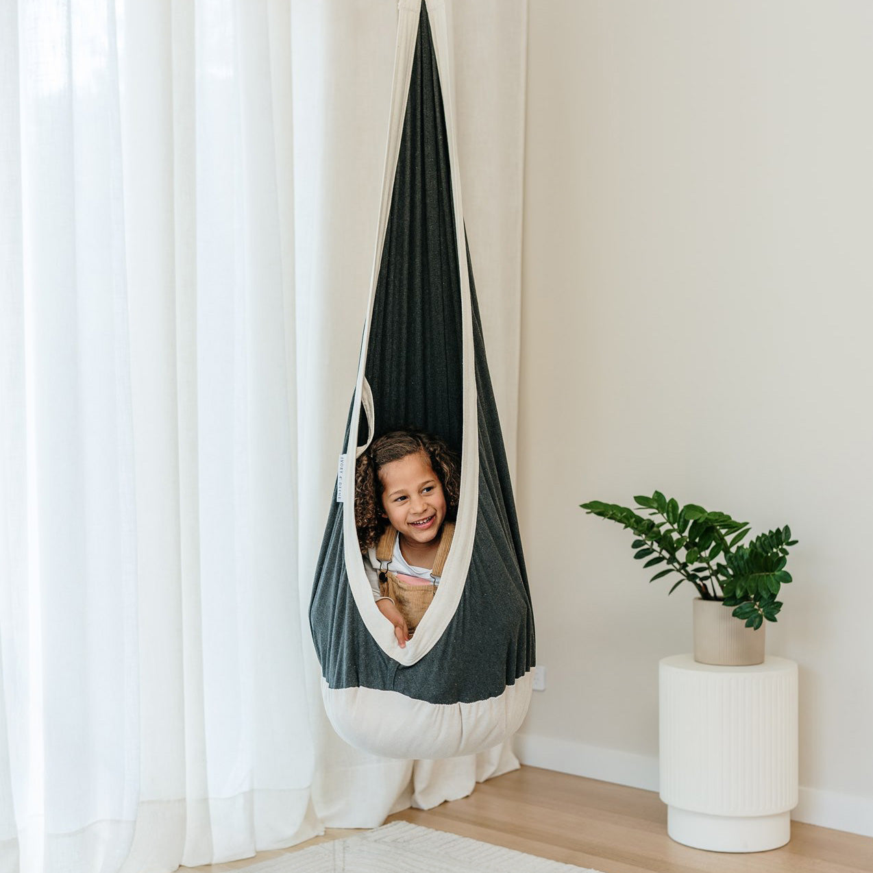 Therapy Swing Pod Cozy Cocoon - Charcoal with Natural White Trim